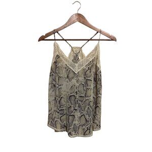 Y2K VTG Women's Top Spaghetti Strap Snake Print Cami Black & Tan Sz M Mob Wife